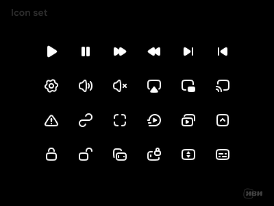 Icon set for video player ivi app audio episode film icon mobile play player quality series setting smarttv subscription subtitles ui ux videoplayer vidoe web