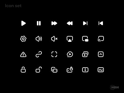 Icon set for video player ivi app audio episode film icon mobile play player quality series setting smarttv subscription subtitles ui ux videoplayer vidoe web