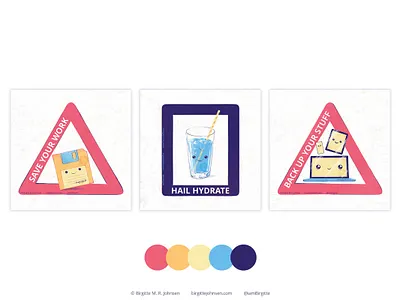 Reminders - signs art characters cute digital illustration huely huely 2022 huely challenge illustration kidlit limited colour palette limited colours reminders signs
