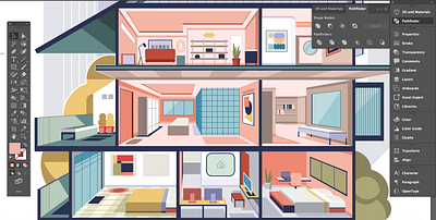 Architecture of Happiness architecture decoration design digital home house icon illustration illustrator interior perspective poster print room vector