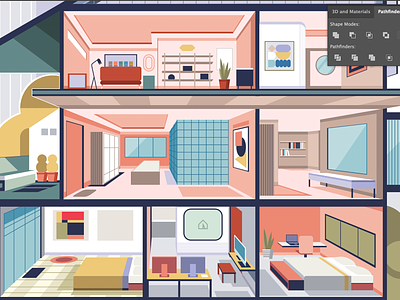 Architecture of Happiness architecture decoration design digital home house icon illustration illustrator interior perspective poster print room vector