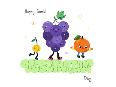 World Vegetarian Day greeting card with fruits 2d 2d apricot branding cartoon character cute flop food fruit funny graffiti graphic design illustration lettering organic print vector vegan vegetable vegetarian