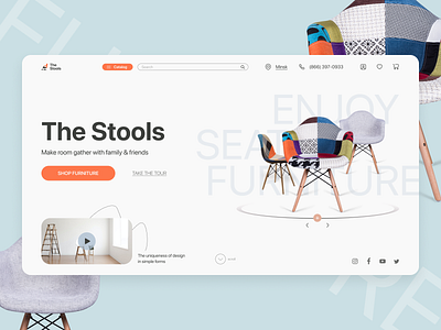 Furniture Web Header chair comfort decor design e commerce e shop figma furniture home page interior interior design landing page minimalism online shop seat sofa table ui user expirience web design