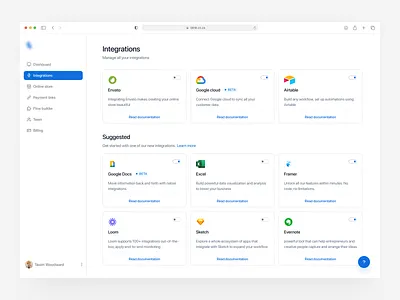 Integrations dashboard api settings automation dashboard design system integration settings modal product design saas settings page web app