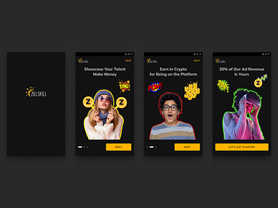 ZILLSKILL- Splash Screen / Onboarding 3d android animation app design branding darktheme design figma graphic design illustration ios logo mobile design motion graphics ui ui design vector web design zillskill