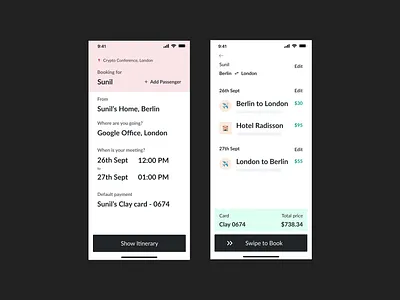 Business travel booking app mobile product design ui design