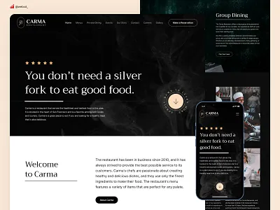 Carma Restaurant - A Luxury San Francisco Restaurant adobe chef cooking dark dark theme design dining figma food graphic design homepage kitchen landing page luxury restaurant ui ux webdesign website xd