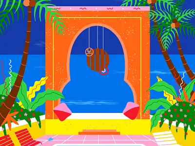 Views From Paradise art bright color editorial flat illustration foliage graphic design illustration ocean outdoor pool scenery summer tropical vibrant