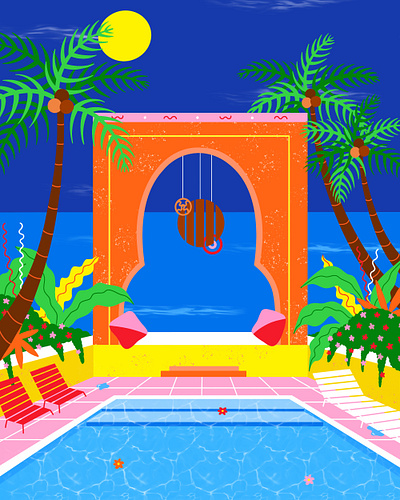 Views From Paradise art bright color editorial flat illustration foliage graphic design illustration ocean outdoor pool scenery summer tropical vibrant