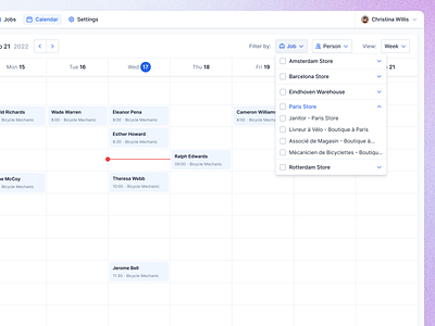 Calendar filters - interaction calendar calendar filter change view clear filters crm filter filter by filtering filters greenhouse interview job filter jobs calendar lever person filter recruit recruitment salesforce sort by teero