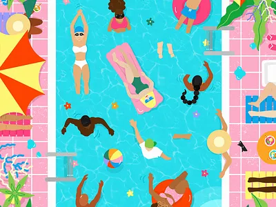 Pool Day art bright color character characters editorial flat illustration graphic design illustration lifestyle pool summer swimming tropical