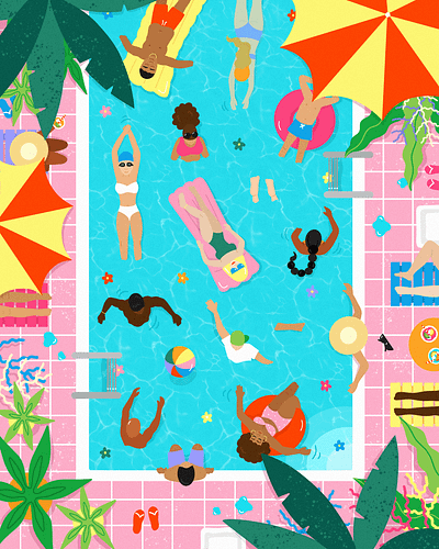 Pool Day art bright color character characters editorial flat illustration graphic design illustration lifestyle pool summer swimming tropical