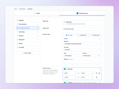 Schedule Stage campaign create stage crm greenhouse hiring hiring stage hours interview job lever recruit recruitment reorder schedule set up location set up schedule stage step teero time