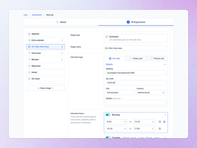 Schedule Stage campaign create stage crm greenhouse hiring hiring stage hours interview job lever recruit recruitment reorder schedule set up location set up schedule stage step teero time