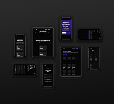 Nova ~ Mobile dark mode design figma glowy gradients ipad iphone landing page mockup product page purple responsive shadows software technology ui website