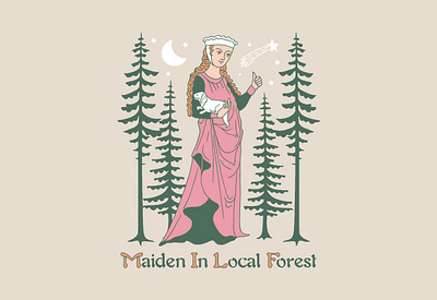 Maiden In Local Forest (MILF) forest graphic design hand drawn illustration medieval middle ages witchy woman