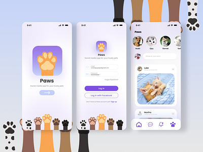 Mobile App - Pets Social app branding design graphic design illustration landingpage logo mobile app ui ui design uiux user interface ux