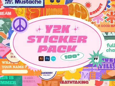 Y2K Sticker Pack Vol.1 70s 80s 90s brand canva sticker concept illustration retro vibes sticker sticker pack y2k y2k sticker