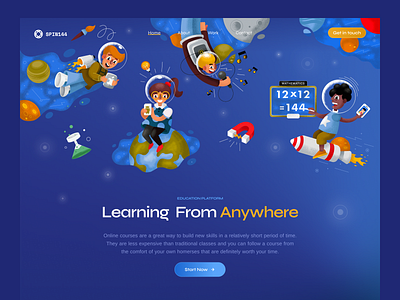 "Learning From Anywhere" Webpage 2d affinity designer cartoon character diversity educational flat funky illustration kids landing learning texturized ui vector web design webpage