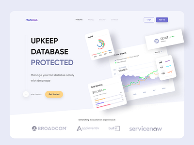 MANDAT. || Data Management Landing Page cards clean data database design features finder hero illustration landing management product page server service software solution system ui ux website