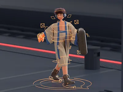 Walk on Mojiko 3d animation 3d illustration 3d motion adobe after effects animation cabeza patata cinema 4d motion graphics train station walk cycle