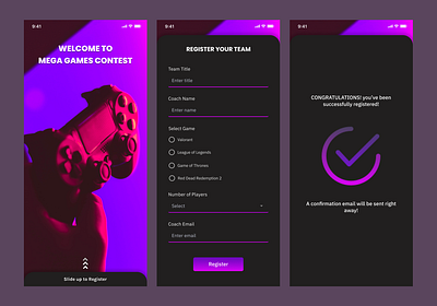 Gaming Contest App UI app branding contest design gaming illustration mobile striking ui uiux user interface ux