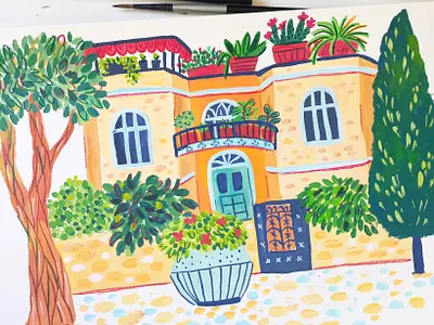 Building in Jerusalem art building drawing gouache hand drawn illustration map illustration painting