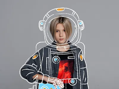 Boy astronaut. Photo to websites art astronaut astronaut costume boy branding children clothes design graphic design illustration model photo space spaceship stars vector