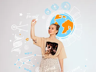 Scientist girl. Photo to websites art branding children clothes design formulas girl graphic design illustration model newtons law photo science scientist vector