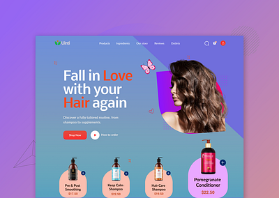 Hair Care Website Header design graphic design landing page ui web ui website