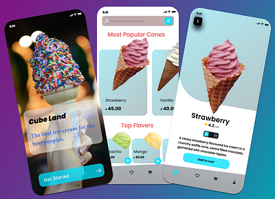 Ice-Cream App Ui design 3d animation behance cold design designer dribbble graphic design ice ice cream illustration logo motion graphics ui uidaily uitrends userinterface ux uxdaily uxtrends