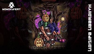 Stuck in Nightmare While Halloween artwork blue branding character clothing custom dark design graphic design halloween illustration mascot merchendaise october scarry t shirt design
