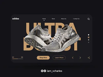 Adidas (Ultra Boost) Sneakers Landing Page UI Design adidas adidas landing page design brand brand design branding design graphic design illustration landing page design ui uiux user experience design user interface design ux vector web design