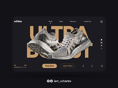 Adidas (Ultra Boost) Sneakers Landing Page UI Design adidas adidas landing page design brand brand design branding design graphic design illustration landing page design ui uiux user experience design user interface design ux vector web design