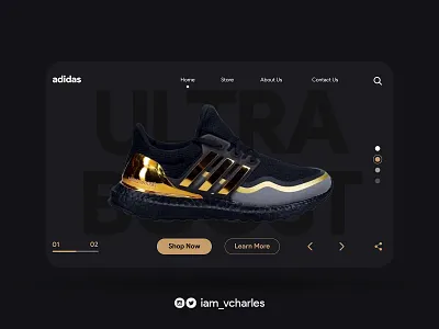 Adidas (Ultra Boost) Sneakers Landing Page UI Design adidas adidas landing page design brand brand design branding design graphic design illustration landing page design ui uiux user experience design user interface design ux vector web design