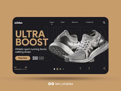 Adidas (Ultra Boost) Sneakers Landing Page UI Design adidas adidas landing page design brand brand design branding design graphic design illustration landing page design ui uiux user experience design user interface design ux vector web design