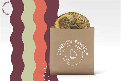 Bonnies Bagels simple bag design warm color branding bakery logo bag design bagel bagellogo bagels bakery branding design graphic design groovy illustration logo minimal pattern