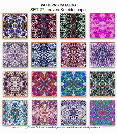 Patterns Catalog, Set 27 Leaves Kaleidoscope amazing beautiful catalog design floral gorgeous kaleidoscope leaves patterns seamless set 27