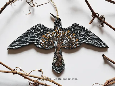 Wooden Bird animal art artwork bird botanical branding design drawing galaxy graphic design handmade illustration landscape logo nature night sky scenery space tree wood