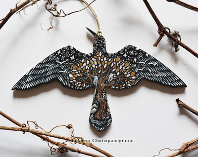 Wooden Bird animal art artwork bird botanical branding design drawing galaxy graphic design handmade illustration landscape logo nature night sky scenery space tree wood