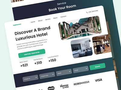 Habitacion - Booking Hotel Landing Page booking clean green hotel landing page product design property ui uidesigner ux web website