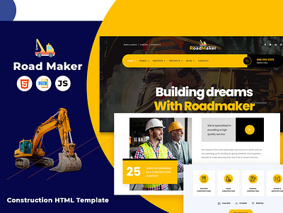 Roadmaker - Construction HTML Template blog brick building concrete construction css design html illustration industrial industry javascript jquery logo metal