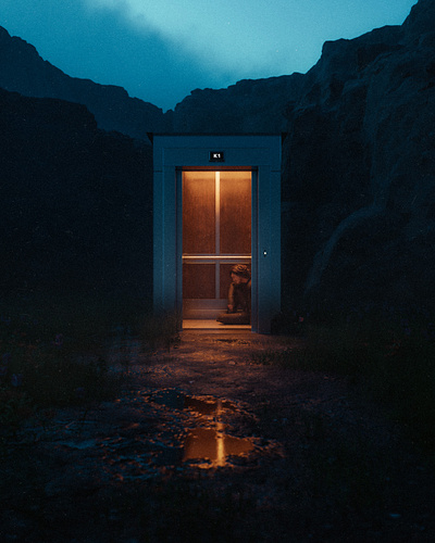 The elevator 3d car cinema cinematic city dark digital art