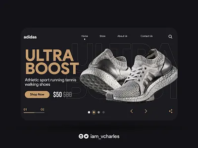 Adidas (Ultra Boost) Sneakers Landing Page UI Design adidas adidas landing page design brand brand design branding design graphic design illustration landing page design ui uiux user experience design user interface design ux vector web design