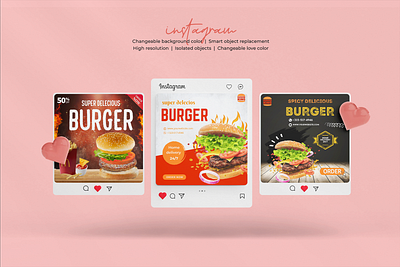 Social Media Burger Post Banner Template Design adobe branding burger burger doodles design facebook ad food food king fried potatoes graphic design instagram banner motion graphics potato flying product design resturent social poster ui