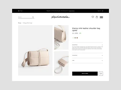 Your Perfect Bag | Daily UI 012 bag baquette bags branding challenge daily dailyui dailyui012 design fashion light luxury niche product card single item ui ukrainian