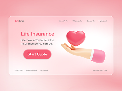 Life Insurance Website Landing Page 3 d 3d bussiness design glass glassmorphism illustration insurance landing page sepideh yazdi sepidy ui uidesign ux uxdesign web website