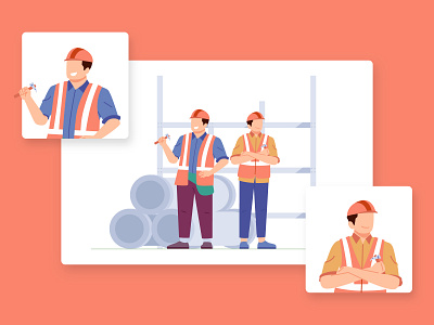 Construction Worker Character Illustration architecture bulding character construction flat header illustration industrial real estate website worker