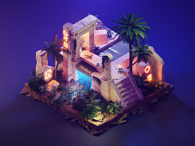 Ancient Ruins Rework 3d ancient blender diorama fantasy illustration isometric render ruins tropical