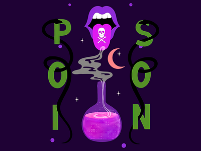 "Poison" Dark Digital Illustration bold typography clean composition creative danger dangerous dark dark energy dark magic dark purple background dark theme design digital illustration green letter illustration magic mysterious playful poison purple design purple lips